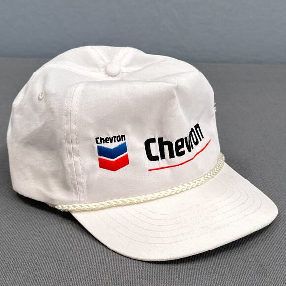 VTG Chevron KC White Embroidered Trucker Hat Grandpa Retro Garage Rope Advertise - Picture 1 of 13